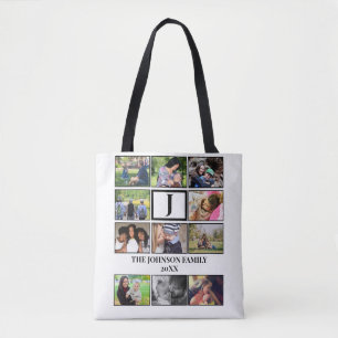 Tote Bag Monogramme de famille personnalisé 11 Collage phot