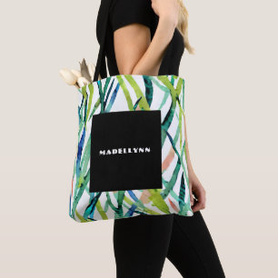 Tote Bag Monogramme de feuille aquarelle abstraite moderne