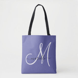 Tote Bag Monogramme de fille bleu à perches blanches