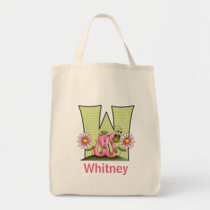 Tote Bag Monogramme de fille W avec ver rose et vert