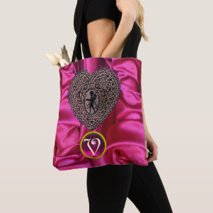 TOTE BAG MONOGRAMME DE GEM DE FUCHSIA ROSE COUPÉE NOIR