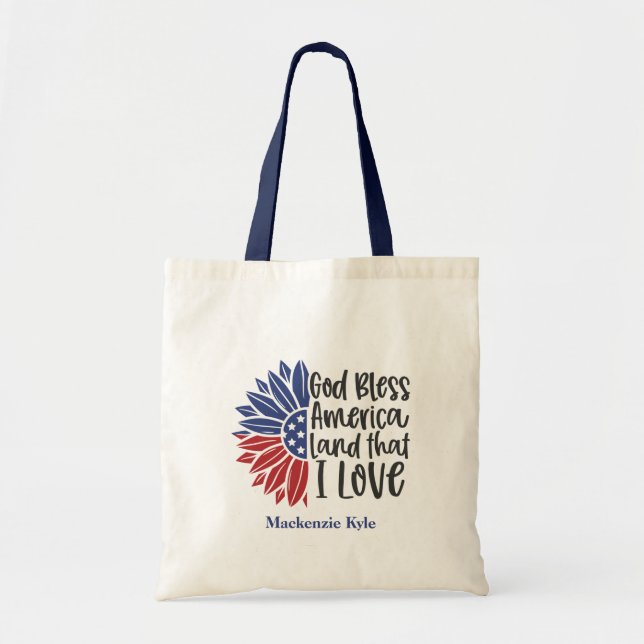 Tote Bag Monogramme de la citation de tournesol du drapeau  (Devant)