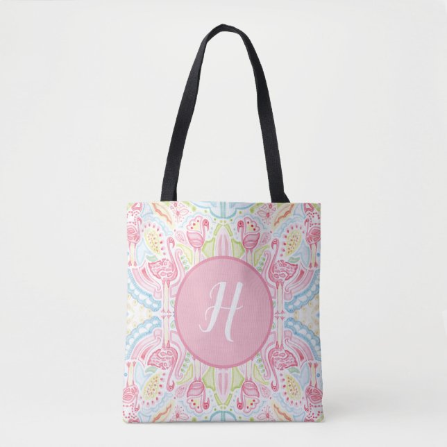 Tote Bag Monogramme de la sensation Flamant rose Heather Fr (Devant)
