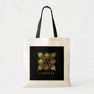 Tote Bag Monogramme de méandre grec antique noir or