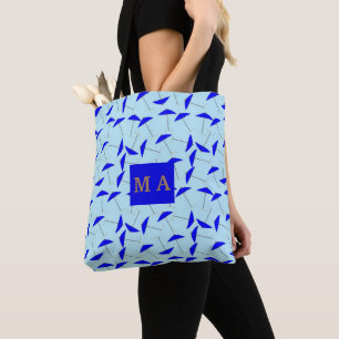 Tote Bag monogramme de motif de répétition de parapluie ble