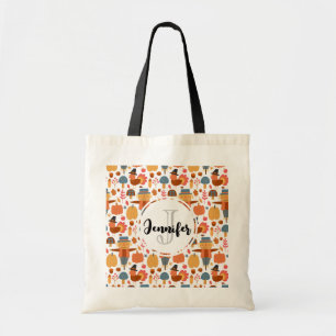Tote Bag Monogramme de Motif de Thanksgiving Turquie & Scar