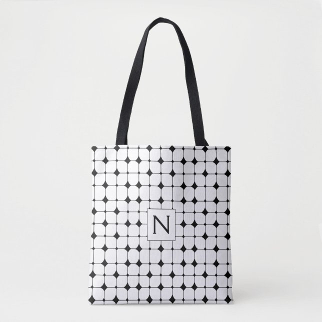 Tote Bag Monogramme de Motif géométrique noir et blanc (Devant)