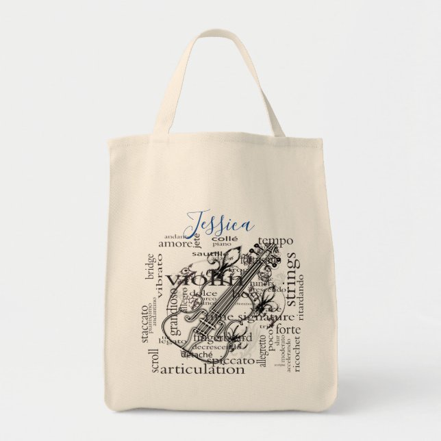 Tote Bag Monogramme de musique de joueur de violon (Devant)