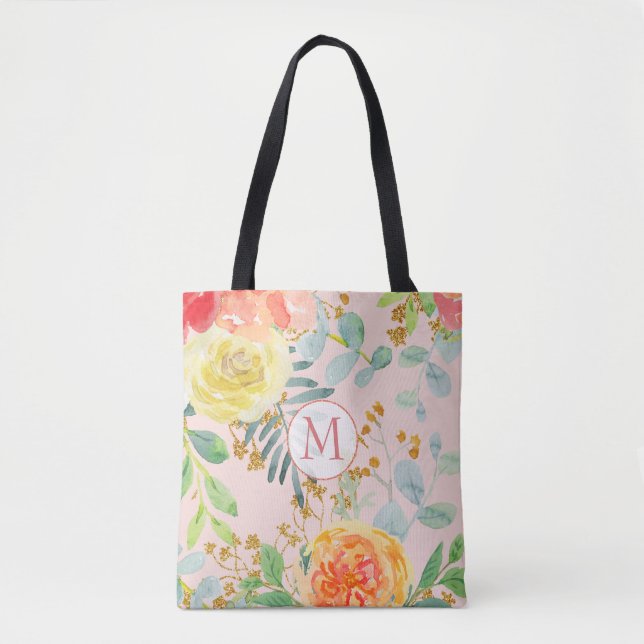Tote Bag Monogramme de Parties scintillant d'Eucalyptus ros (Devant)