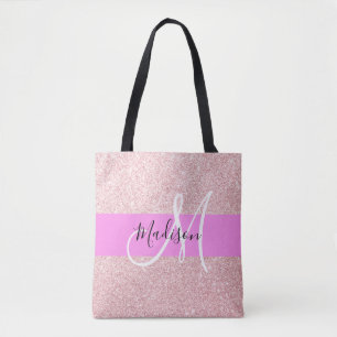 Tote Bag Monogramme de Parties scintillant dorée Glam Blush