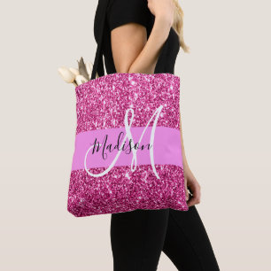 Tote Bag Monogramme de Parties scintillant rose-chaud de Gi