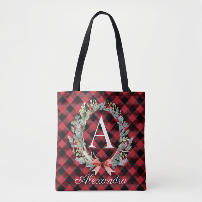 Tote Bag Monogramme de platine de Buffalo rouge et noir Noë (Devant)