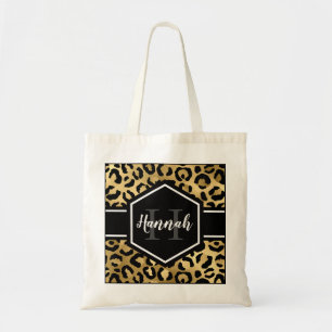 Tote Bag Monogramme de points de léopard noir or