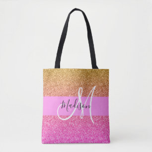 Tote Bag Monogramme de reflet rose et or Parties scintillan