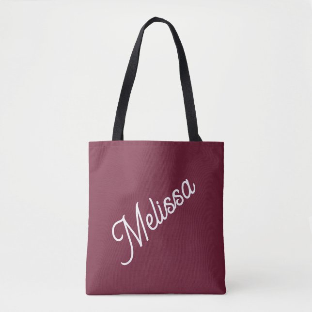 Tote Bag monogramme de script gras, bordeaux rouge moderne (Devant)