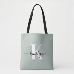 Tote Bag Monogramme de script vert Sage