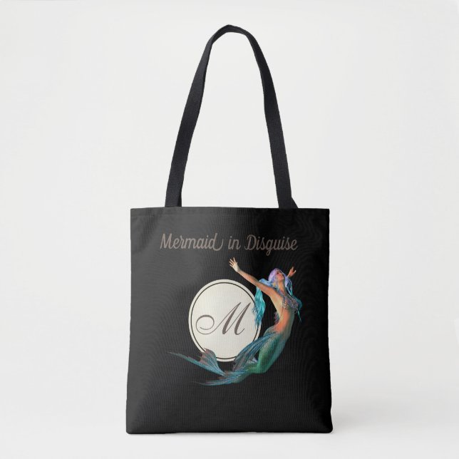Tote Bag Monogramme de sirène Élégant noir (Devant)
