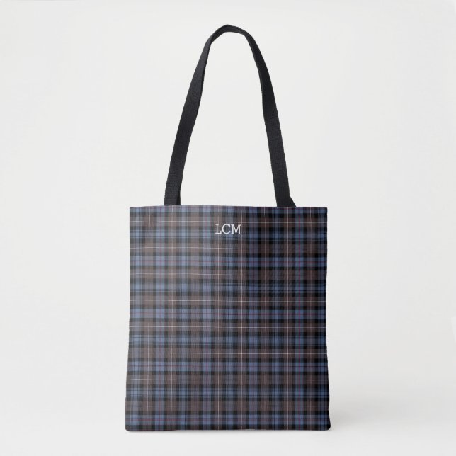 Tote Bag Monogramme de tartare Mackenzie bleu et Brown (Devant)