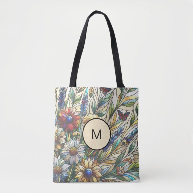 Tote Bag Monogramme de terrain Fleur sauvage de conception  (Devant)