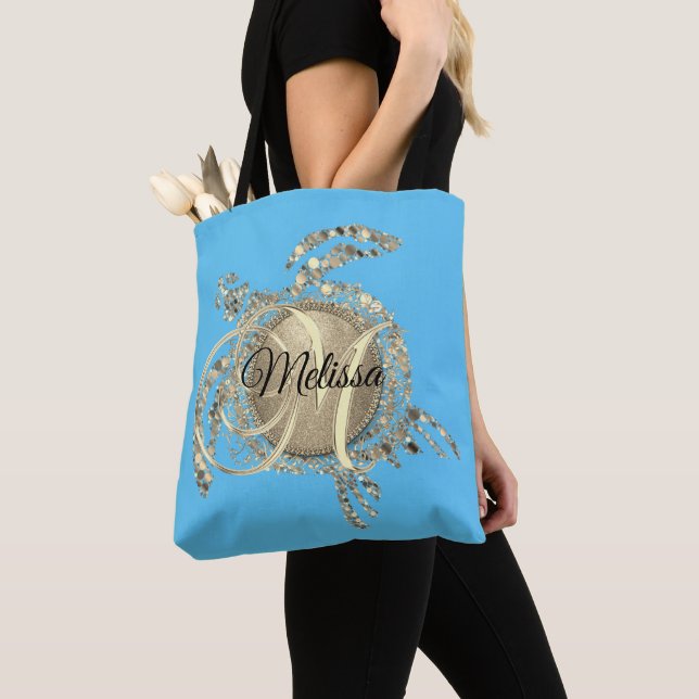 Tote Bag Monogramme de tortue dorée (De près)