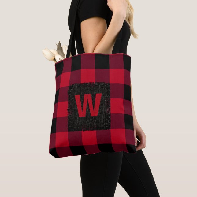 Tote Bag Monogramme de vérification des bisons rouges et no (De près)