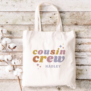 Tote Bag Monogramme d'équipage rétro Cousin   Enfants corre