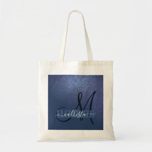 Tote Bag Monogramme diagonal de Parties scintillant bleue d