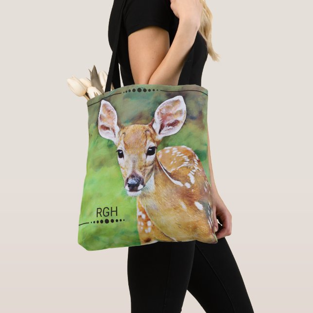 Tote Bag Monogramme d'illustration de cerfs communs de bébé (De près)