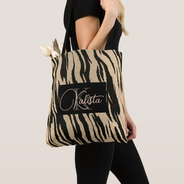 Tote Bag Monogramme d'impression de tigre d'or (De près)