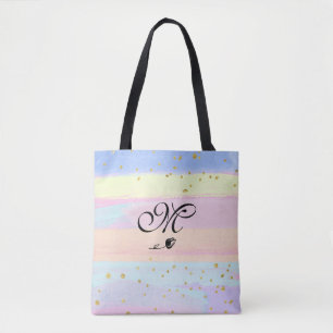 Tote Bag *~* Monogramme Doodle Tulip Pastel Gold Parties sc