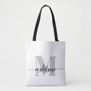 Tote Bag Monogramme Elegant Blanc Noir