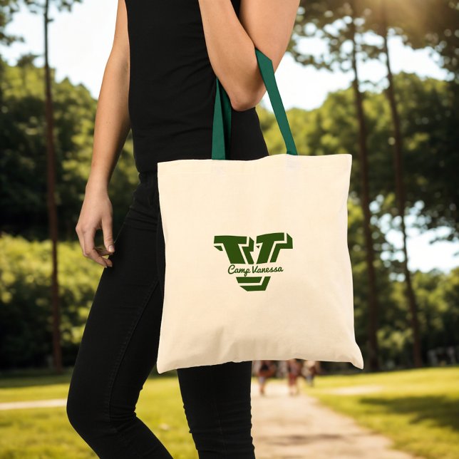 Tote Bag Monogramme élégant Camp initial Bach Green (Stylish Camp Bach Monogram tote with the bride's name and initial makes a great welcome gift)