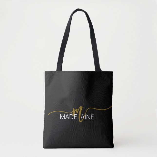 Tote Bag Monogramme Elegant couleur or noir (Devant)