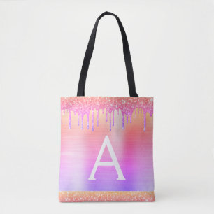 Tote Bag Monogramme Élégant de Parties scintillant rose pou