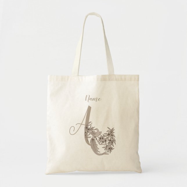 Tote Bag Monogramme Élégant Dove Initiale Un Nom (Devant)