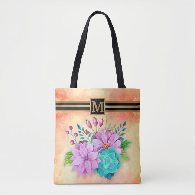 TOTE BAG MONOGRAMME ÉLÉGANT FLORAL (Devant)