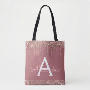 Tote Bag Monogramme Élégant Parties scintillant rose