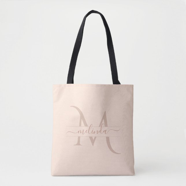 Tote Bag Monogramme Élégant Rose Pastel Nom Féminin Script (Devant)