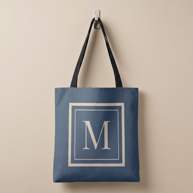 Tote Bag Monogramme encadré bleu personnalisé et vanille (Créateur téléchargé)