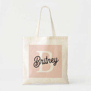 Tote Bag Monogramme et nom personnalisé moderne Pastel Pink