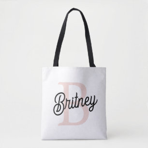 Tote Bag Monogramme et nom personnalisé moderne Pastel Pink