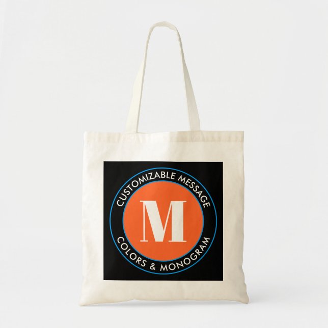 Tote Bag Monogramme et texte en gras | Blanc noir orange et (Devant)