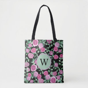 Tote Bag Monogramme Eucalyptus Rose Aquarelle Design