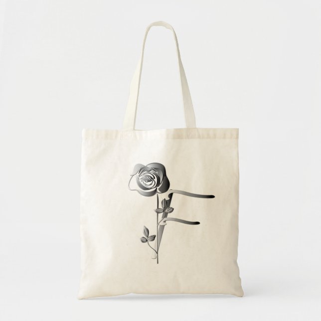 Tote Bag Monogramme F écrit à la main avec Rose (Devant)