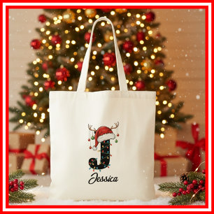 Tote Bag Monogramme Famille Antlers de Noël Santa Hat