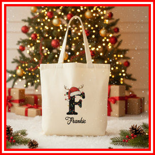 Tote Bag Monogramme Famille Antlers de Noël Santa Hat