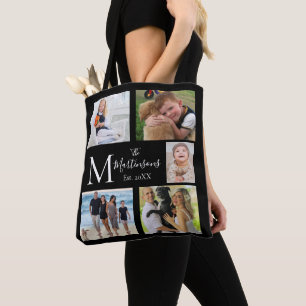 Tote Bag Monogramme Famille Cinq Photo Collage
