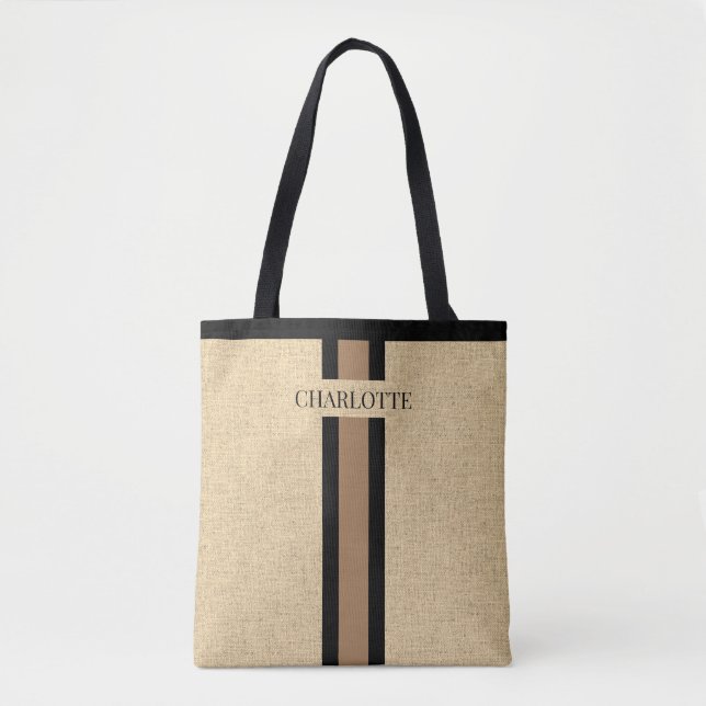 Tote Bag Monogramme Faux Burlap Jute (Devant)
