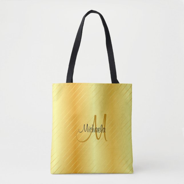 Tote Bag Monogramme Faux Gold Élégant Modèle moderne (Devant)