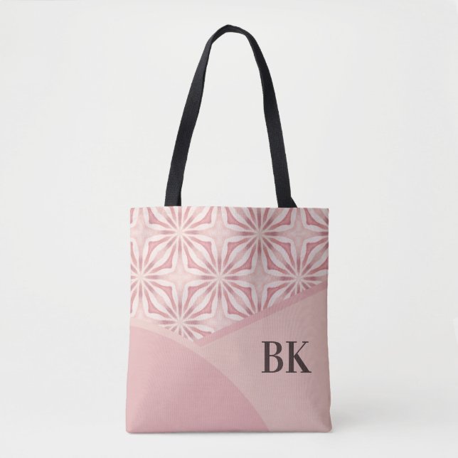Tote Bag Monogramme Feminine Jolie rose Motif géométrique (Devant)